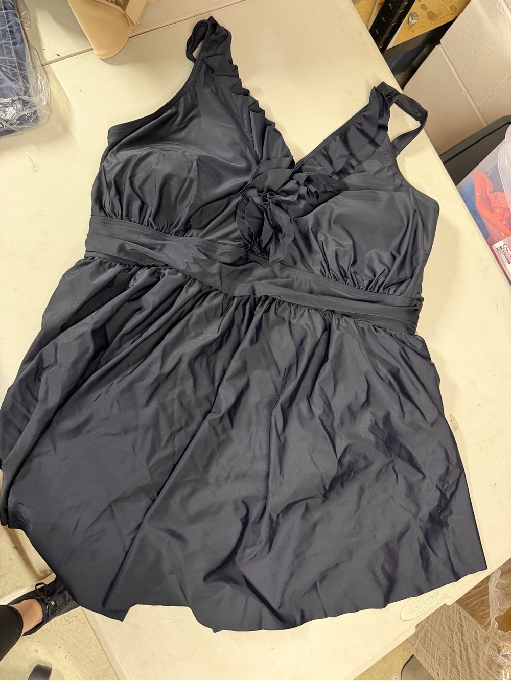Black Ruffled V-Neck Swimdress Bloom Chic 22-24 plus size